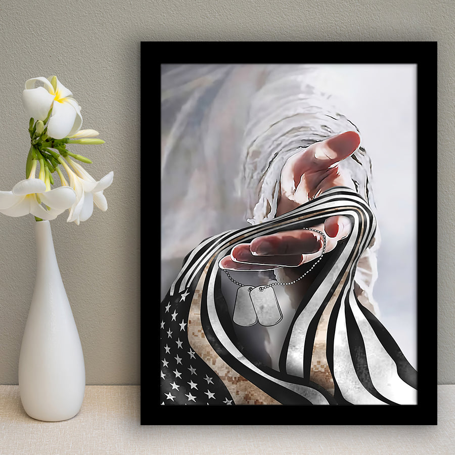 Jesus Hand Marine Veteran Flag Vertical Framed Framed Art Prints Wall Decor - Painting Prints, Veteran Gift