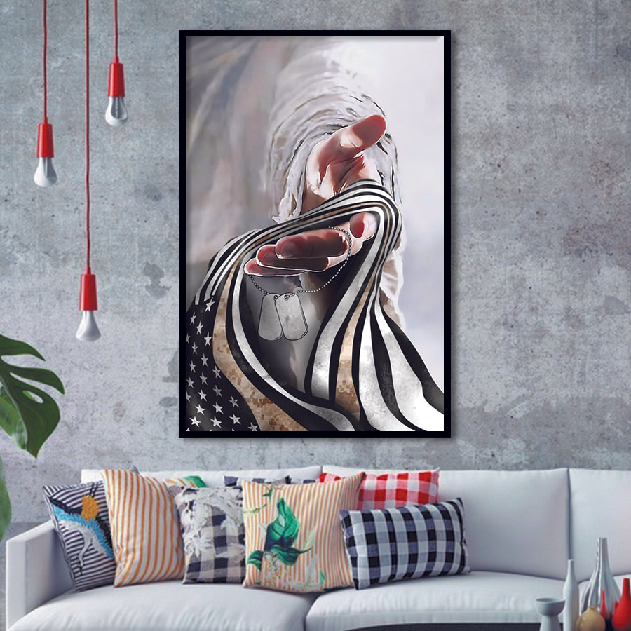 Jesus Hand Marine Veteran Flag Vertical Framed Framed Art Prints Wall Decor - Painting Prints, Veteran Gift