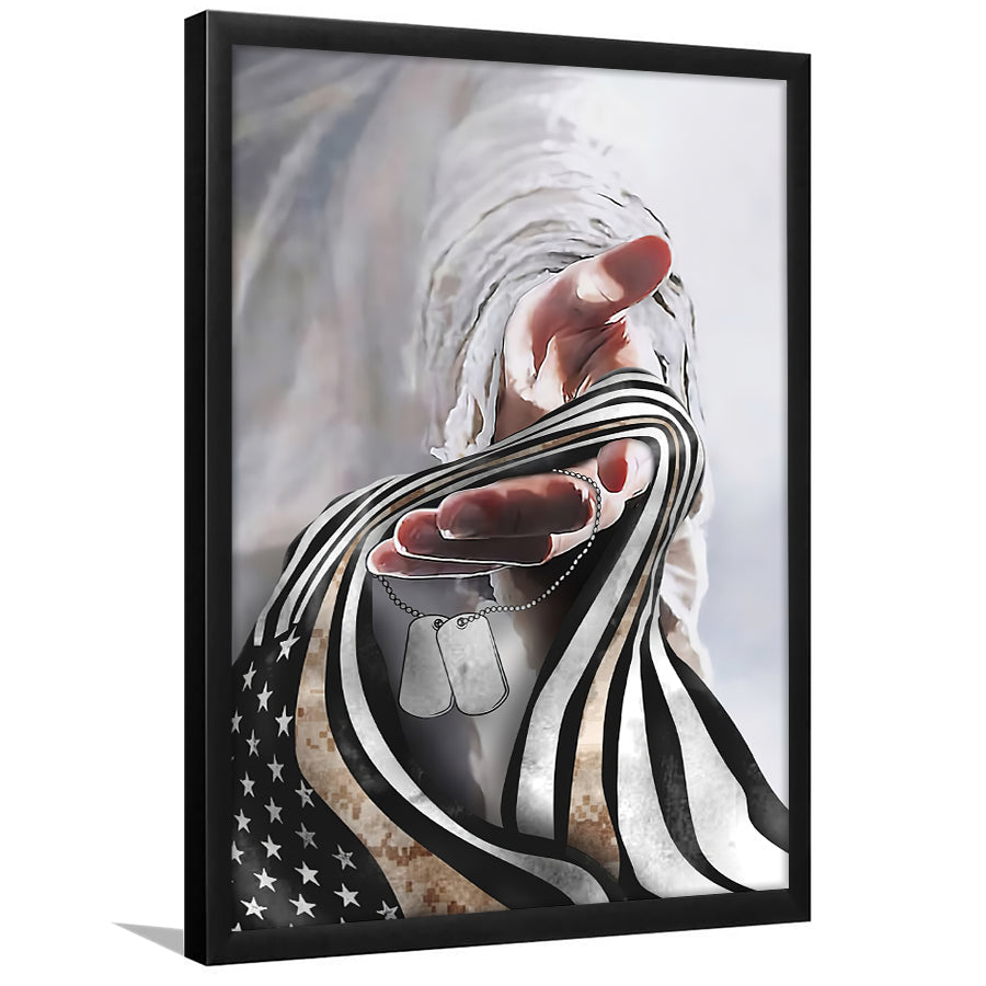 Jesus Hand Marine Veteran Flag Vertical Framed Framed Art Prints Wall Decor - Painting Prints, Veteran Gift