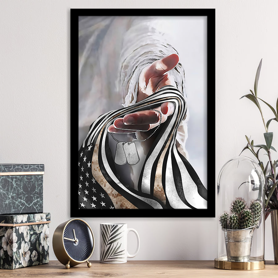 Jesus Hand Marine Veteran Flag Vertical Framed Framed Art Prints Wall Decor - Painting Prints, Veteran Gift