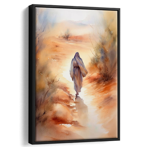 Jesus Walking In The Desert, Watercolor Painting Framed Canvas Prints Wall Art, Floating Frame, Large Canvas Home Decor