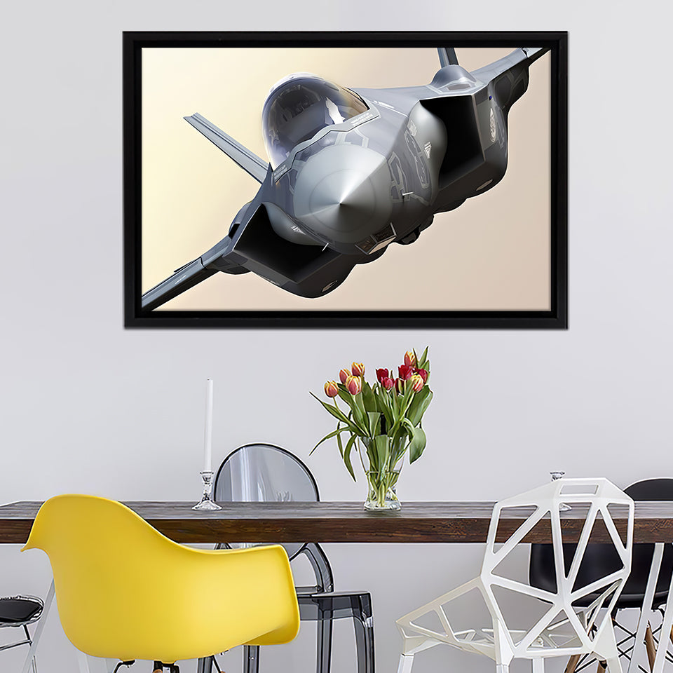 Jet F35 Gray Flying Framed Canvas Wall Art - Framed Prints, Canvas Prints, Prints for Sale, Canvas Painting