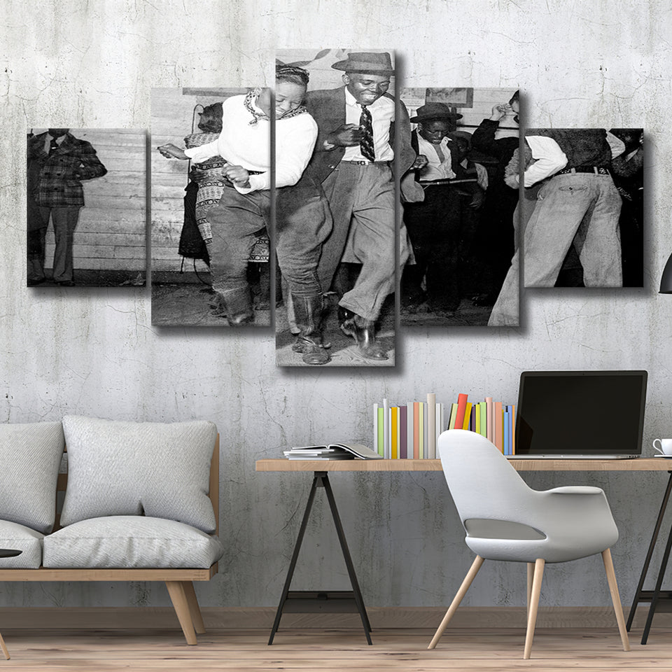 Jitterbug Black And White Print, Juke Joint Dance 5 Panels, Canvas Prints Wall Art Decor, Large Canvas Art