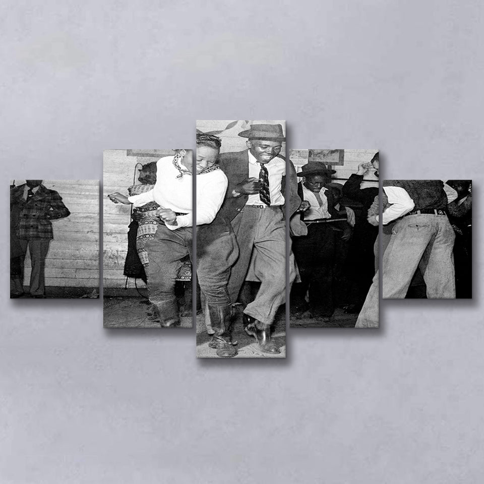 Jitterbug Black And White Print, Juke Joint Dance 5 Panels, Canvas Prints Wall Art Decor, Large Canvas Art