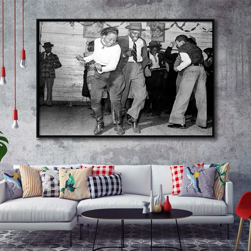 Jitterbug Black And White Print, Juke Joint Dance Framed Canvas Prints Wall Art Home Decor,Floating Frame