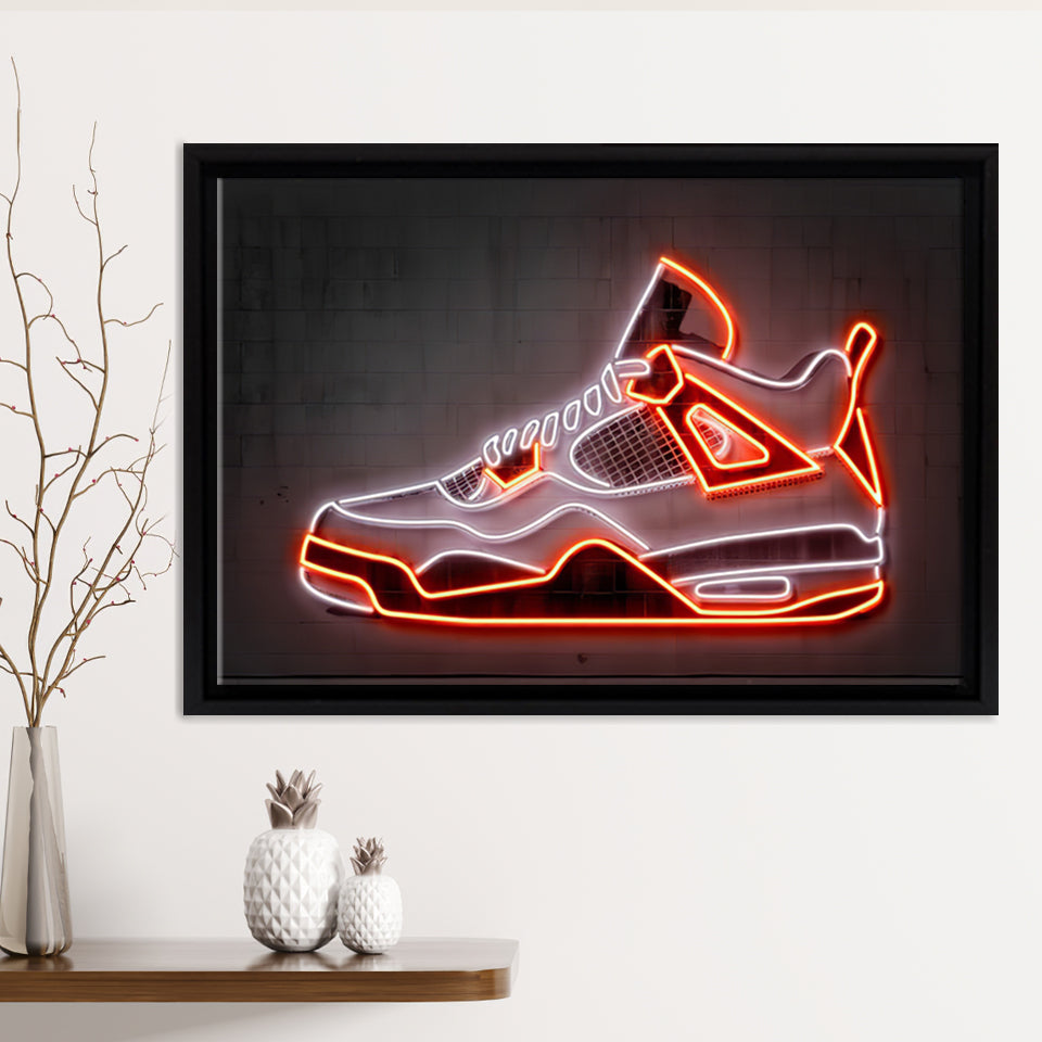 Neon Sneaker Art Print Framed Canvas Prints Wall Art Painting Canvas, Floating Frame, Home Wall Decor