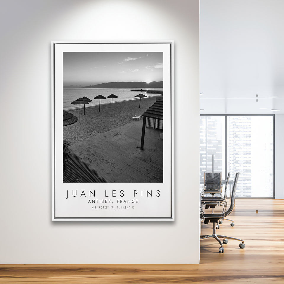 Juan Les Pins Black And White Art Framed Canvas Prints Wall Art Home Decor, Floating Frame