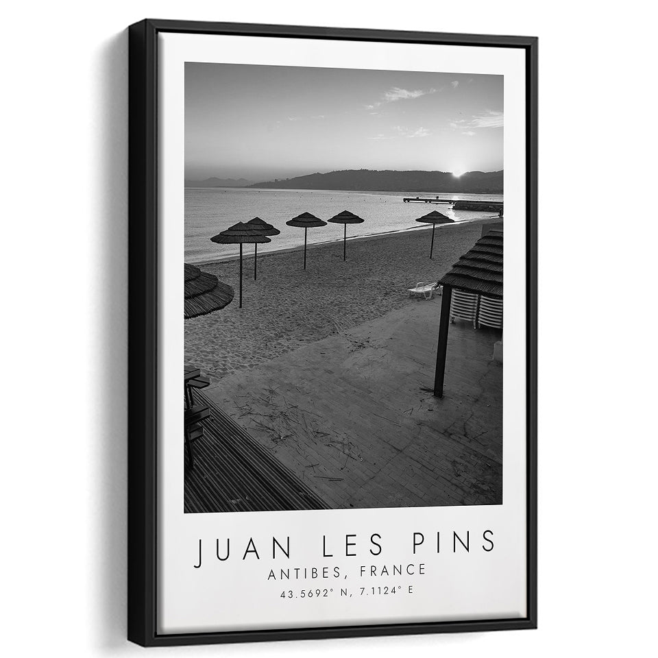 Juan Les Pins Black And White Art Framed Canvas Prints Wall Art Home Decor, Floating Frame