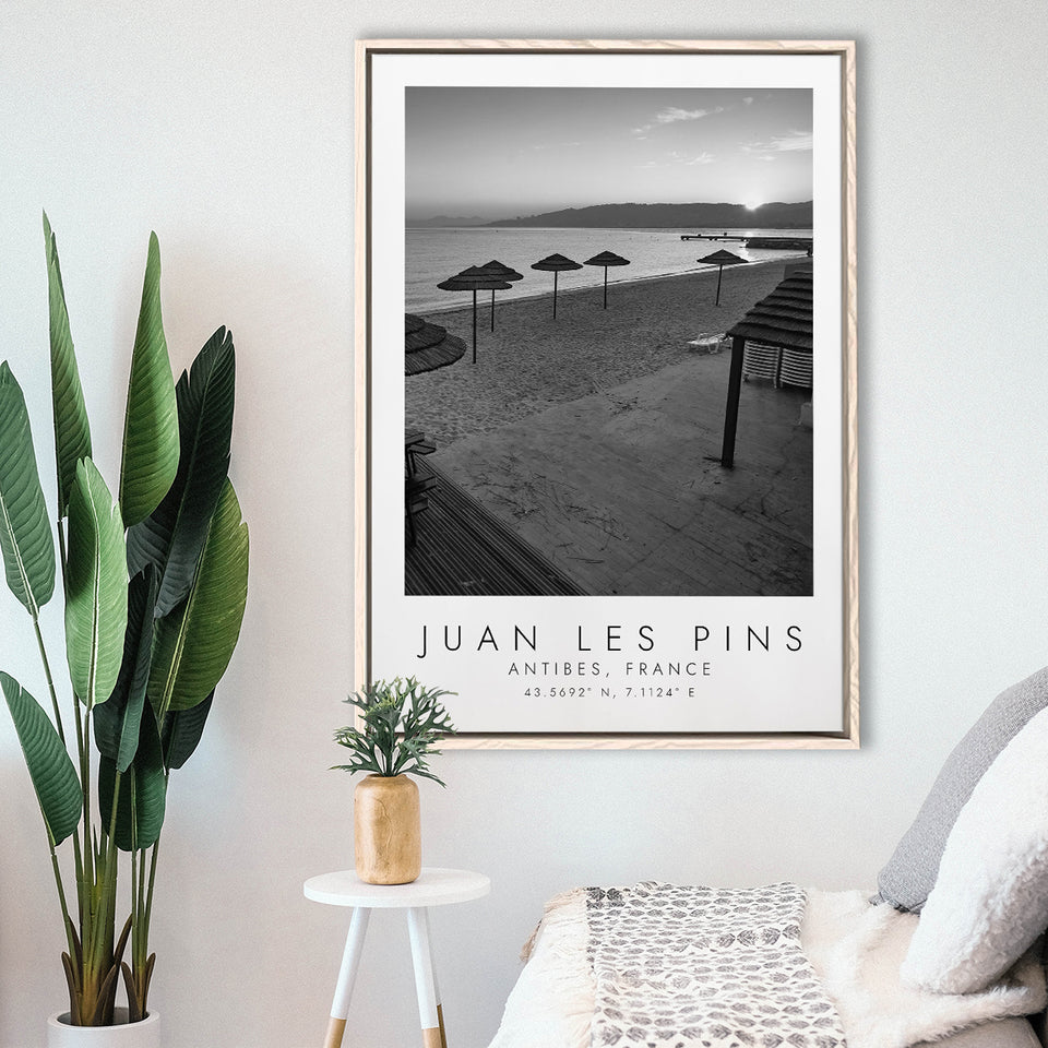 Juan Les Pins Black And White Art Framed Canvas Prints Wall Art Home Decor, Floating Frame
