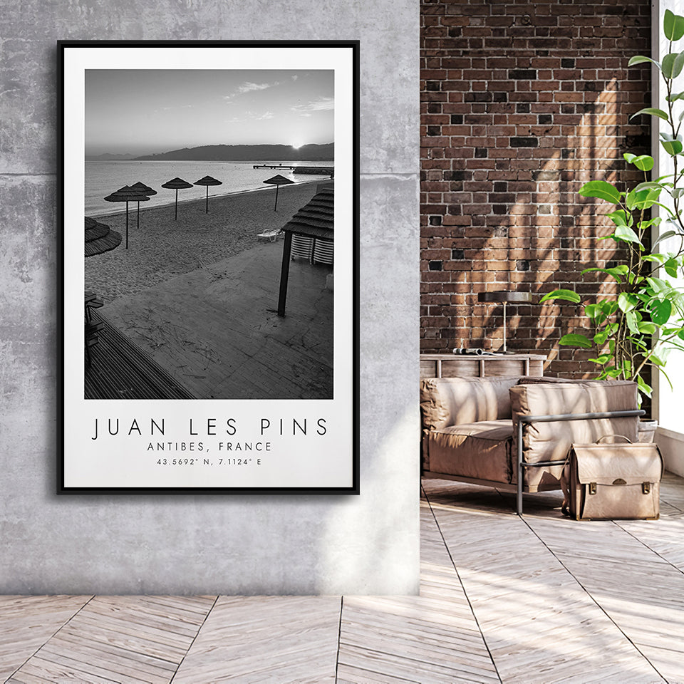 Juan Les Pins Black And White Art Framed Canvas Prints Wall Art Home Decor, Floating Frame