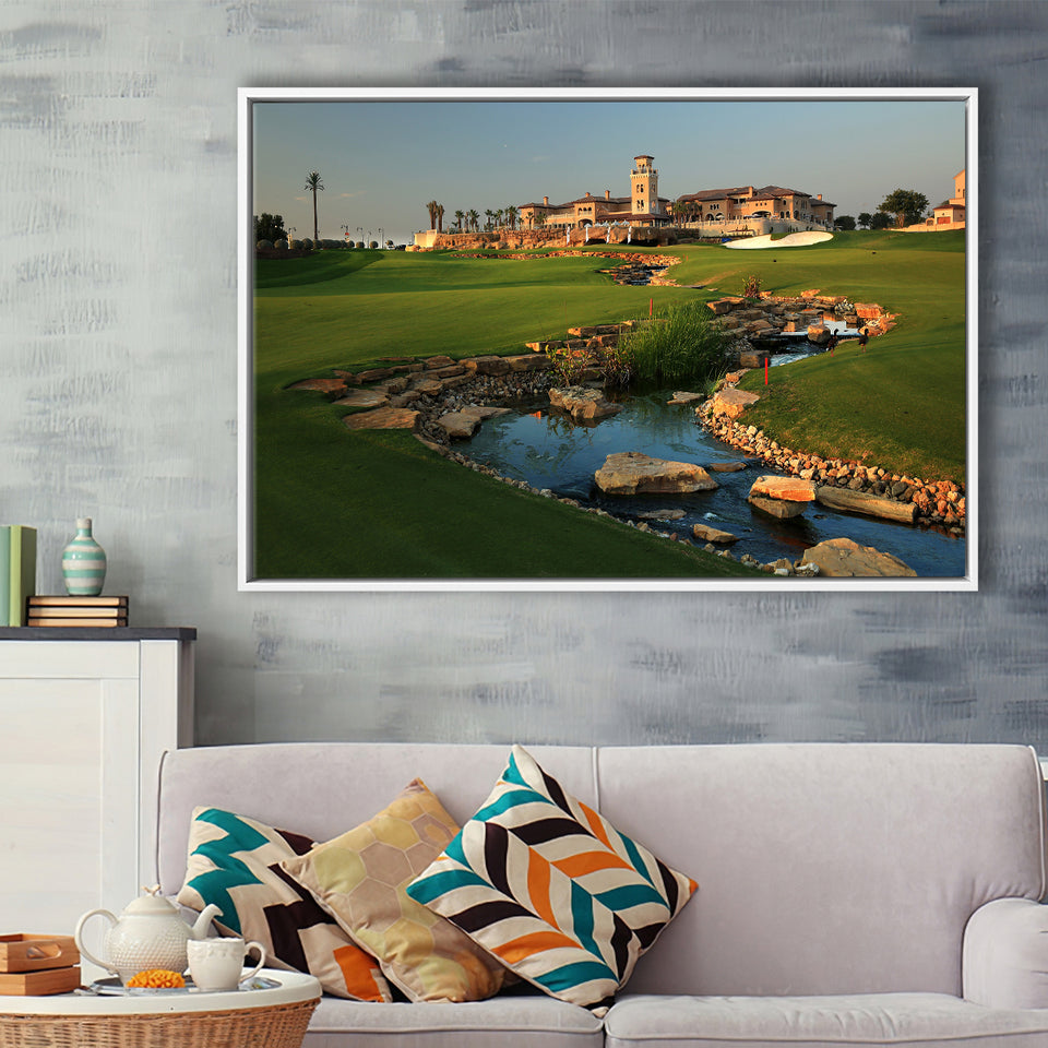 Jumeirah G Estates (Earth) Golf Courses At Dubai, United Arab Emirates, Framed Canvas Prints Wall Art Decor, Floating Frame