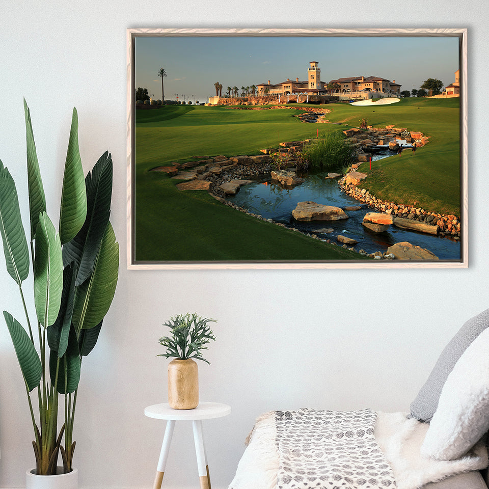 Jumeirah G Estates (Earth) Golf Courses At Dubai, United Arab Emirates, Framed Canvas Prints Wall Art Decor, Floating Frame