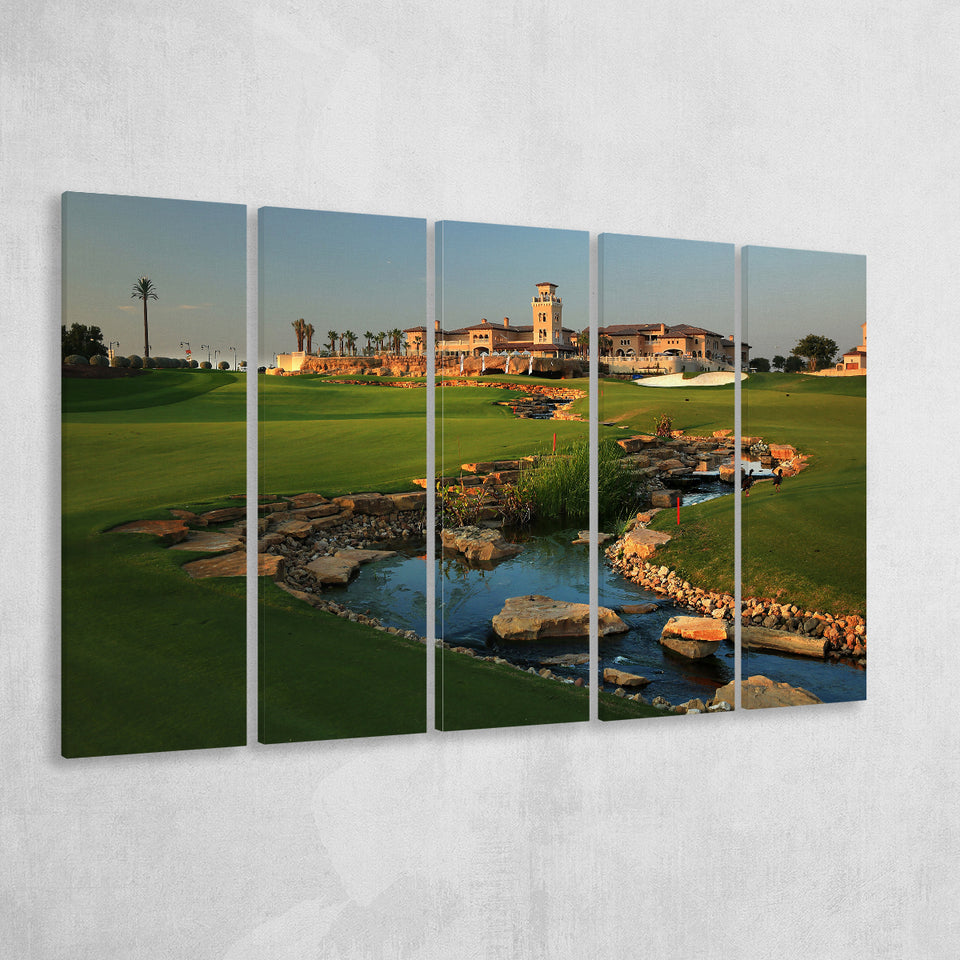 Jumeirah G Estates (Earth) Golf Courses At Dubai, United Arab Emirates, 5 Panels Extra Large Canvas Prints Wall Art Decor