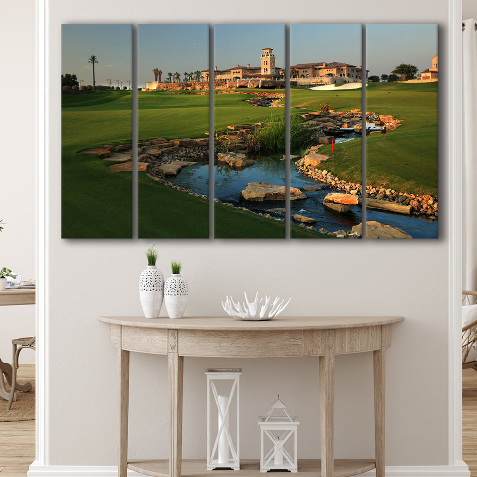 Jumeirah G Estates (Earth) Golf Courses At Dubai, United Arab Emirates, 5 Panels Extra Large Canvas Prints Wall Art Decor