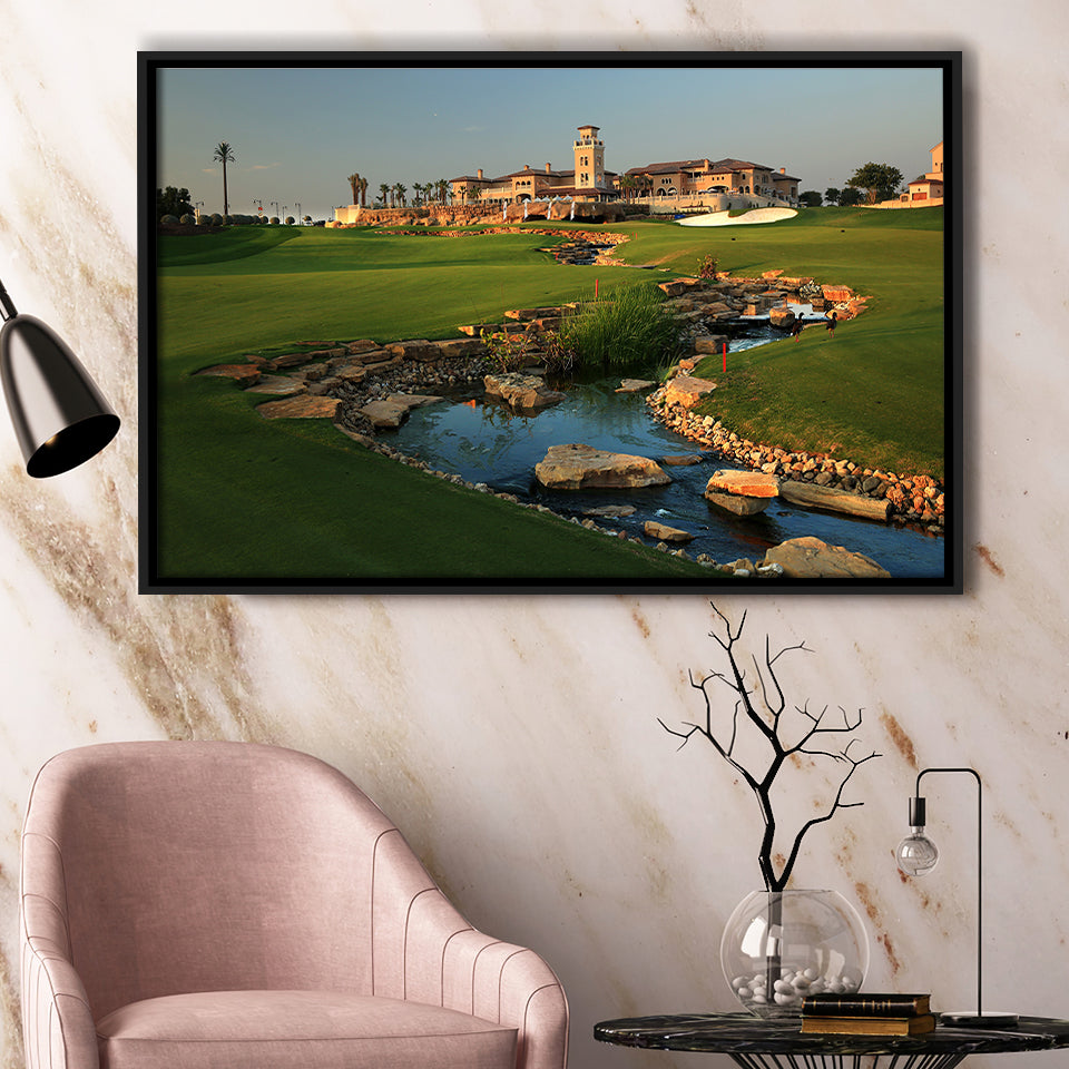 Jumeirah G Estates (Earth) Golf Courses At Dubai, United Arab Emirates, Framed Canvas Prints Wall Art Decor, Floating Frame