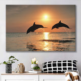 Jumping Dolphin In Sunset View Canvas Prints Wall Art - Painting Canvas, Wall Decor, Canvas Art, For Sale