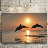 Jumping Dolphin In Sunset View Canvas Prints Wall Art - Painting Canvas, Wall Decor, Canvas Art, For Sale