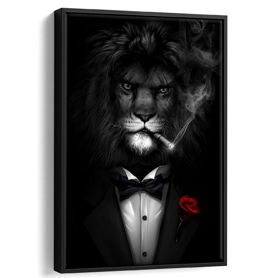 King Of The Jungle XIV Framed Canvas Prints Wall Art Home Decor - Painting Canvas,Black Frame, Ready to hang
