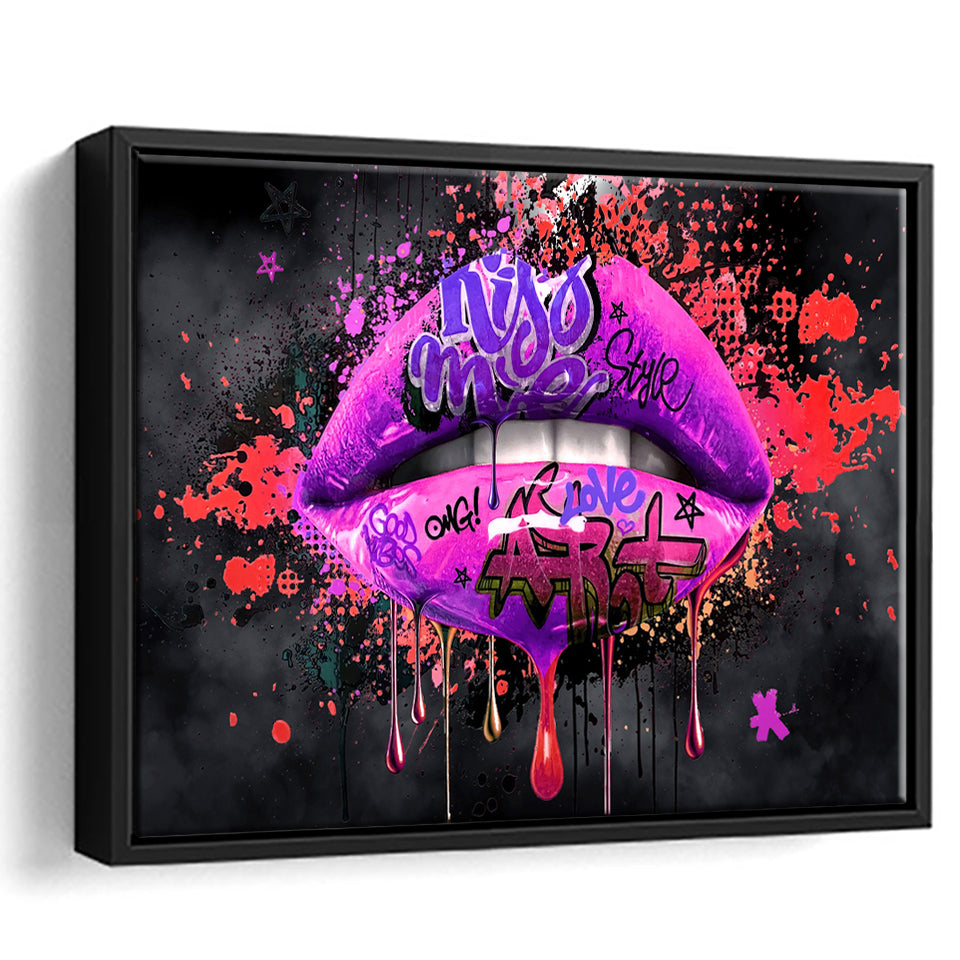Kiss Me Lip Art Modern Home Framed Canvas Prints Wall Art Decor - Painting Canvas, Floating Frame, Framed Picture
