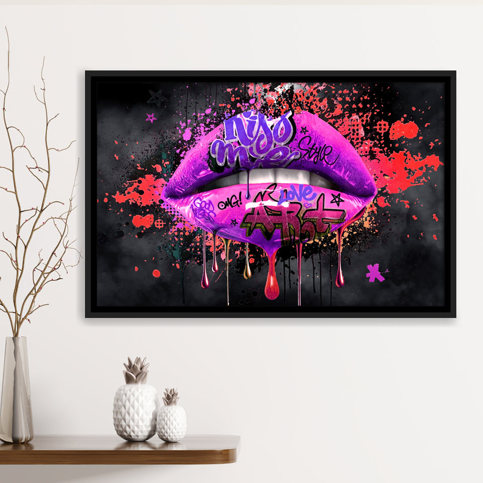 Kiss Me Lip Art Modern Home Framed Canvas Prints Wall Art Decor - Painting Canvas, Floating Frame, Framed Picture