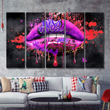 Kiss Me Lip Art Modern Home Canvas 5 Piece B Prints Wall Art Decor - Painting Canvas, Multi Panels, Canvas Prints