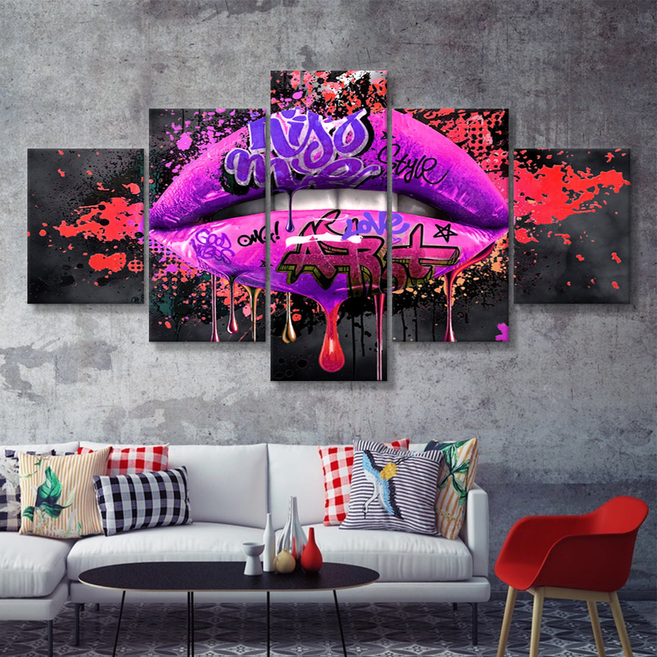 Kiss Me Lip Art Modern Home Canvas 5 Pieces Prints Wall Art Decor - Painting Canvas, Multi Panels, Canvas Print