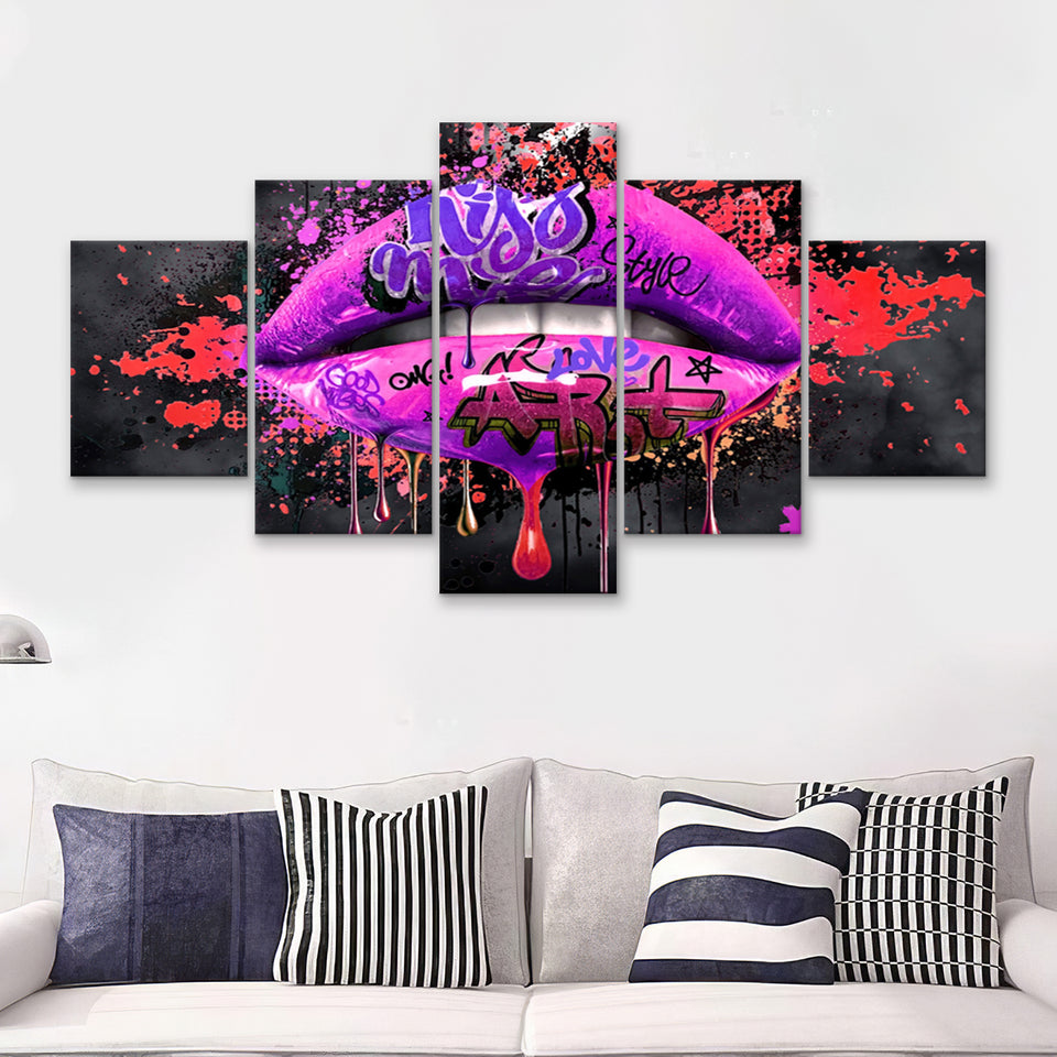 Kiss Me Lip Art Modern Home Canvas 5 Pieces Prints Wall Art Decor - Painting Canvas, Multi Panels, Canvas Print