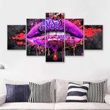 Kiss Me Lip Art Modern Home Canvas 5 Pieces Prints Wall Art Decor - Painting Canvas, Multi Panels, Canvas Print