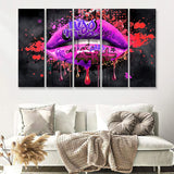 Kiss Me Lip Art Modern Home Canvas 5 Piece B Prints Wall Art Decor - Painting Canvas, Multi Panels, Canvas Prints