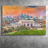 Kansas City Missouri Usa Downtown Skyline City Art Watercolor Canvas Prints Wall Art Home Decor, Large Canvas