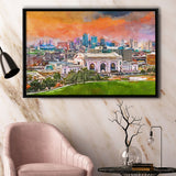 Kansas City Missouri Usa Downtown Skyline City Art Watercolor Framed Canvas Prints Wall Art Home Decor,Floating Frame
