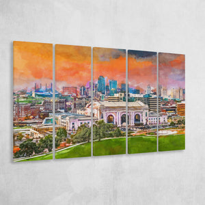 Kansas City Missouri Usa Downtown Skyline 5 Pieces Extra Large Canvas Prints Wall Art Home Decor