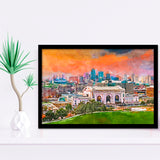 Kansas City Missouri Usa Downtown Skyline City Art Watercolor Framed Art Prints Wall Art Decor,Framed Picture