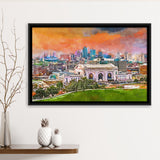 Kansas City Missouri Usa Downtown Skyline City Art Watercolor Framed Canvas Prints Wall Art Home Decor,Floating Frame