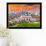 Kansas City Missouri Usa Downtown Skyline City Art Watercolor Framed Canvas Prints Wall Art Home Decor,Floating Frame
