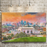 Kansas City Missouri Usa Downtown Skyline City Art Watercolor Canvas Prints Wall Art Home Decor, Large Canvas