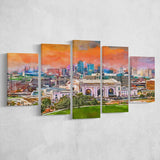 Kansas City Missouri Usa Downtown Skyline 5 Pieces Mixed Canvas Prints Wall Art Home Decor