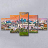 Kansas City Missouri Usa Downtown Skyline 5 Pieces Mixed Canvas Prints Wall Art Home Decor