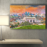 Kansas City Missouri Usa Downtown Skyline City Art Watercolor Canvas Prints Wall Art Home Decor, Large Canvas