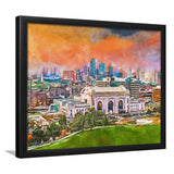 Kansas City Missouri Usa Downtown Skyline City Art Watercolor Framed Art Prints Wall Art Decor,Framed Picture
