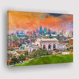 Kansas City Missouri Usa Downtown Skyline City Art Watercolor Canvas Prints Wall Art Home Decor, Large Canvas