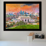 Kansas City Missouri Usa Downtown Skyline City Art Watercolor Framed Art Prints Wall Art Decor,Framed Picture