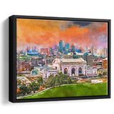 Kansas City Missouri Usa Downtown Skyline City Art Watercolor Framed Canvas Prints Wall Art Home Decor,Floating Frame