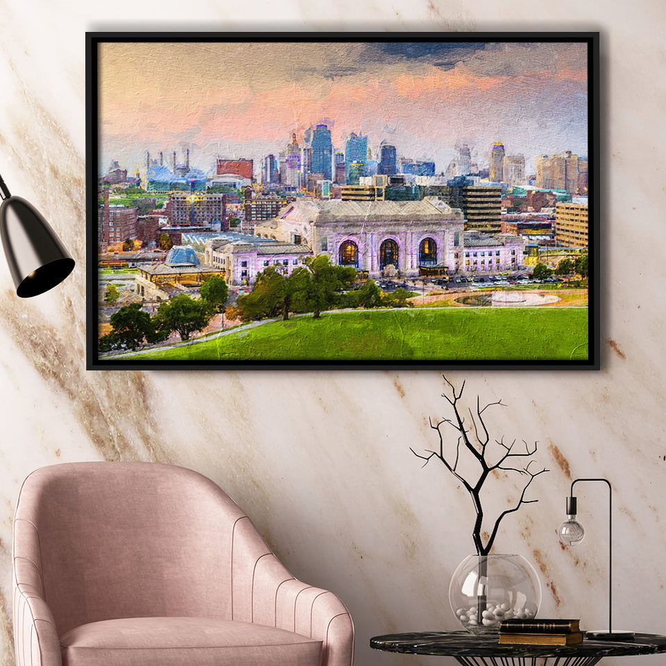 Kansas City Cityscape Framed Canvas Prints Wall Art Decor - Paiting Canvas, Art Prints, Floating Frame