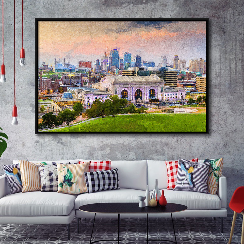 Kansas City Cityscape Framed Canvas Prints Wall Art Decor - Paiting Canvas, Art Prints, Floating Frame