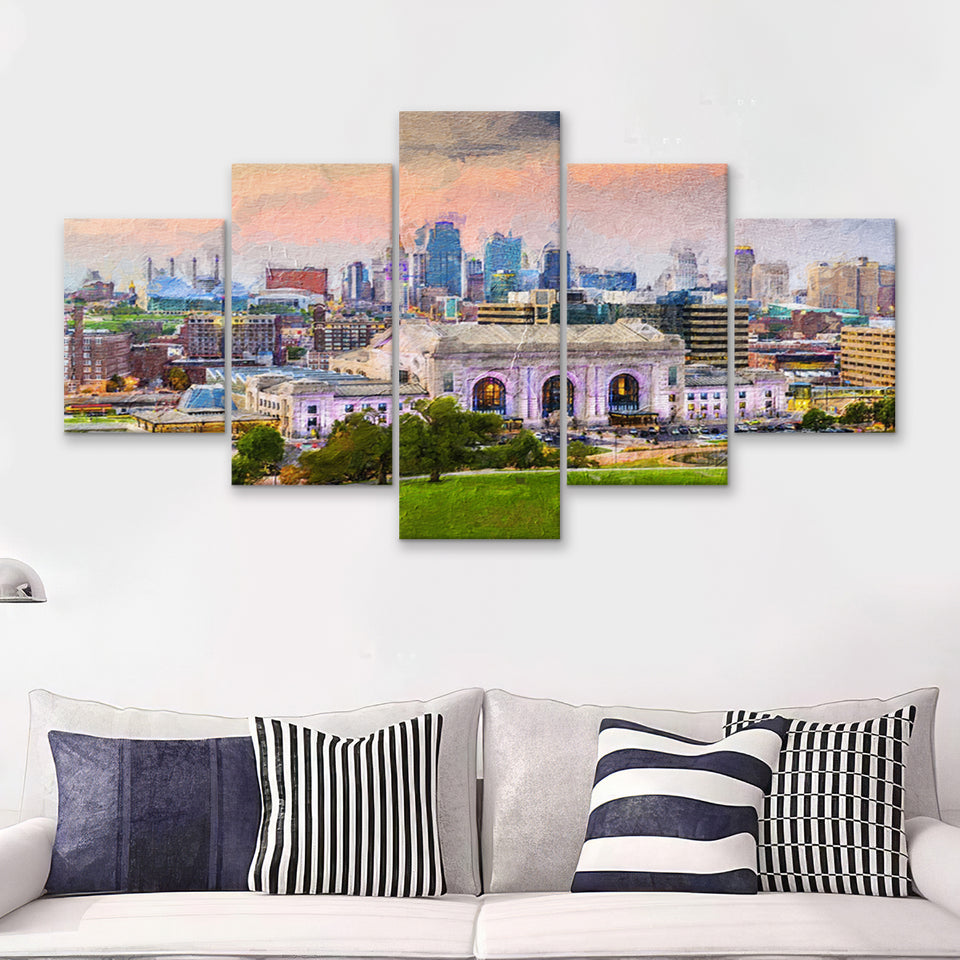Kansas City Cityscape 5 Piece Canvas Prints Wall Art Decor - Painting Canvas, Multi Panels