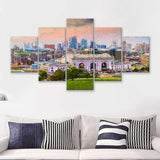 Kansas City Cityscape 5 Piece Canvas Prints Wall Art Decor - Painting Canvas, Multi Panels