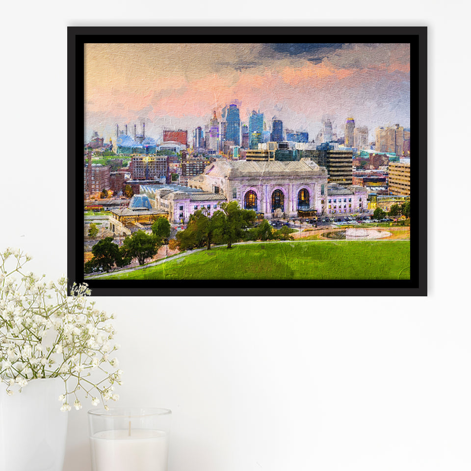 Kansas City Cityscape Framed Canvas Prints Wall Art Decor - Paiting Canvas, Art Prints, Floating Frame