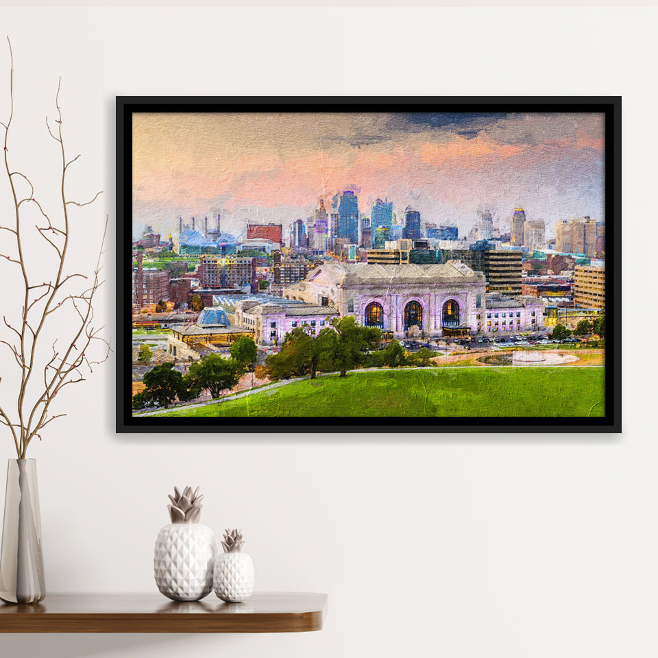 Kansas City Cityscape Framed Canvas Prints Wall Art Decor - Paiting Canvas, Art Prints, Floating Frame