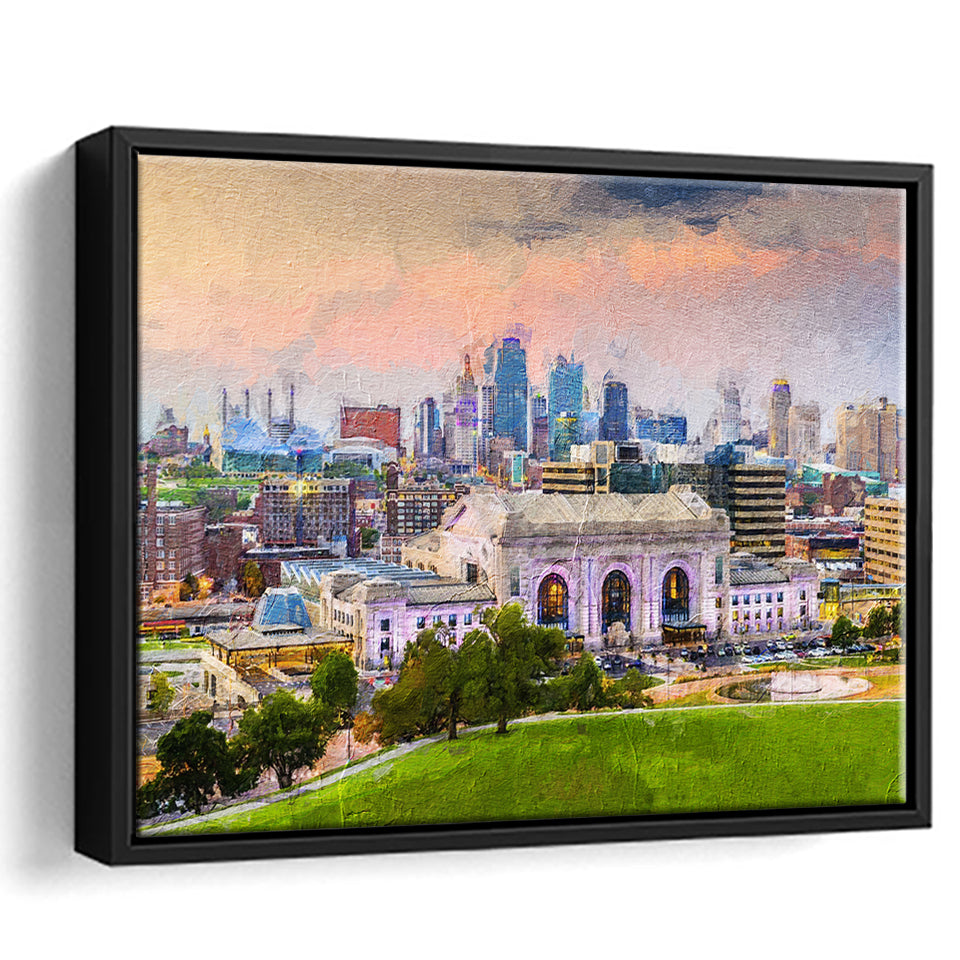 Kansas City Cityscape Framed Canvas Prints Wall Art Decor - Paiting Canvas, Art Prints, Floating Frame